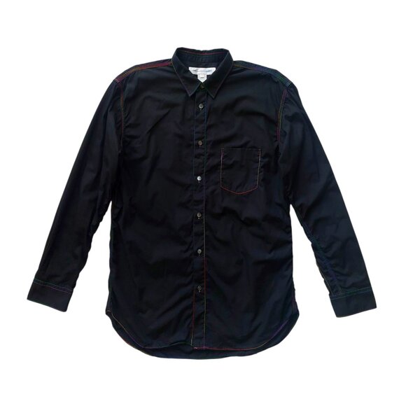 Comme des Garçons Shirt Black Button Up With Contrasting Rainbow Stitching - Picture 1 of 7